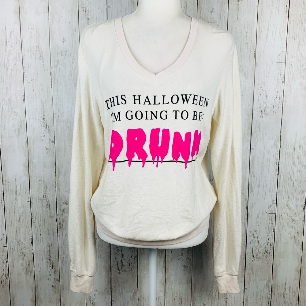 🔥WILDFOX🔥This Halloween I’m Going To Be Drunk V-Neck Knit Top Medium NWT - Picture 7 of 10